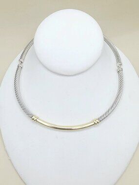 David Yurman Metro Station Choker Necklace in Sterling Silver w/ 14K Yellow Gold